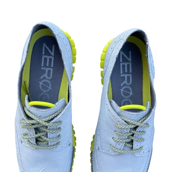 Cole Haan’s Men’s ZEROGRAND Wingtip Oxford Canvas Shoes Size 8 Grey Neon Yellow - Picture 8 of 11
